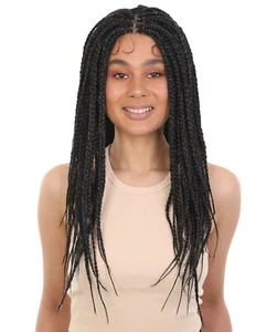LUXLUXE Uyai Straight 23" 4X4 Hand-Tied Lace Braided Wig, Salt & Pepper Grey - Picture 1 of 7