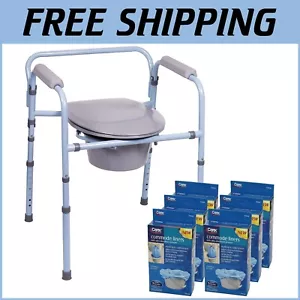3-in-1 Folding Bedside Commode with 42 Liners - Portable Toilet for Adults - Picture 1 of 10