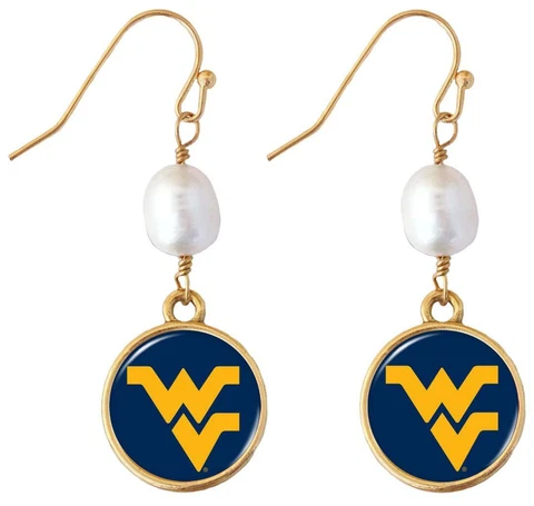 West Virginia Mountaineers Diana Gold and Pearl Dangle Earrings Jewelry Gift WVU Cover