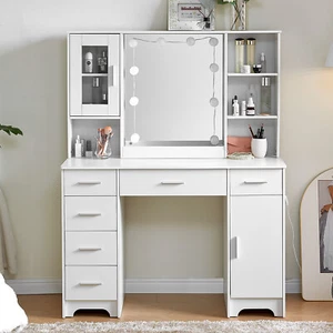 Make-up Schminktisch Frisiertisch mit LED-Beleuchtung Spiegel und 6 Schubladen - Bild 1 von 12