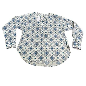 Loft Softened Shirt Size XS White Blue Floral Ann Taylor Long Sleeve Blouse - Picture 1 of 8