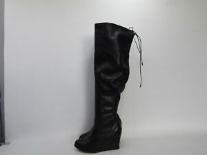 Lane Bryant Womens Size 10 W Black Leather Zip Wedge Fashion Over The Knee Boots