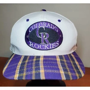 RARE Colorado Rockies Snapback Hat Purple Plaid Bill Baseball Cap Spell Out Logo - Picture 1 of 9
