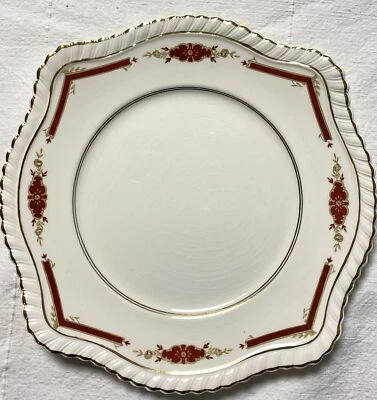 Prato de sobremesa Johnson Brothers Old English Guildford marrom 8,25", acabamento em ouro vermelho - Imagem 1 de 4