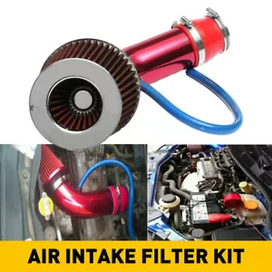 Car Cold Air Intake Filter Induction Pipe Kit Hose System Universal 3in 76mm Red - Picture 1 of 9