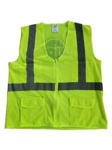 RRI Safety Vest Men’s Size Large Type R Class 2 Yellow Zip Front Pockets - Picture 1 of 3