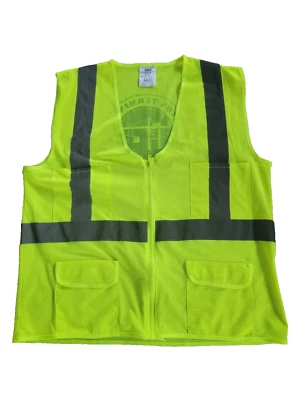 RRI Safety Vest Men’s Size Large Type R Class 2 Yellow Zip Front Pockets - Image 1 of 3