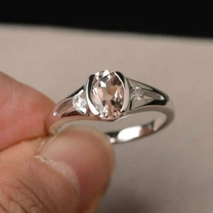2ct Lab-Created Morganite Trilogy Wedding Engagement Ring 14k White Gold Plated - Picture 1 of 4
