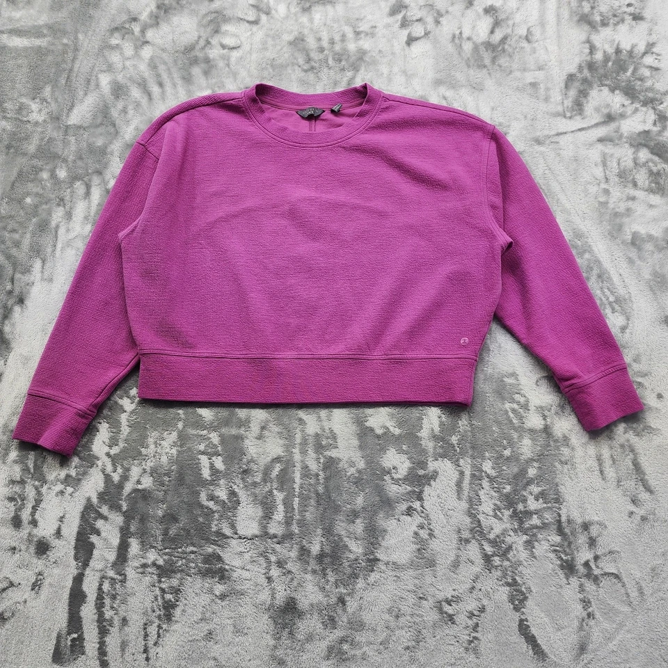 Danskin Sweatshirt Womens L Pink Textured Knit Crew Neck Pullover Crop Casual - Image 1 of 4
