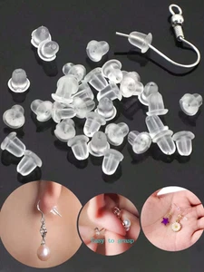 50-500Pcs SOFT SILICONE CLEAR RUBBER HYPOALLERGENIC EARRING BACKS STOPPERS 4mm - Picture 1 of 7