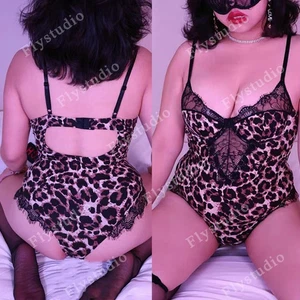 Pigiama donna taglie forti sexy lingerie modello leopardato camicia da notte pizzo - Foto 1 di 50