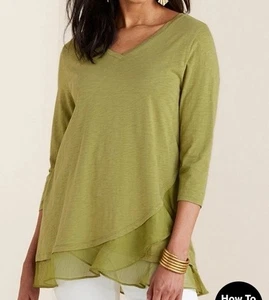 Soft Surroundings Grace Tunic Fern Green XL Asymmetric Ruffle Hem Cotton Modal - Picture 1 of 11