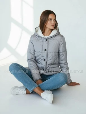 Chaqueta Brunello Cucinelli Gris Plateado Abajo Monili Borde Capucha Puffer Talla 42 M 6 Foto 1 de 4