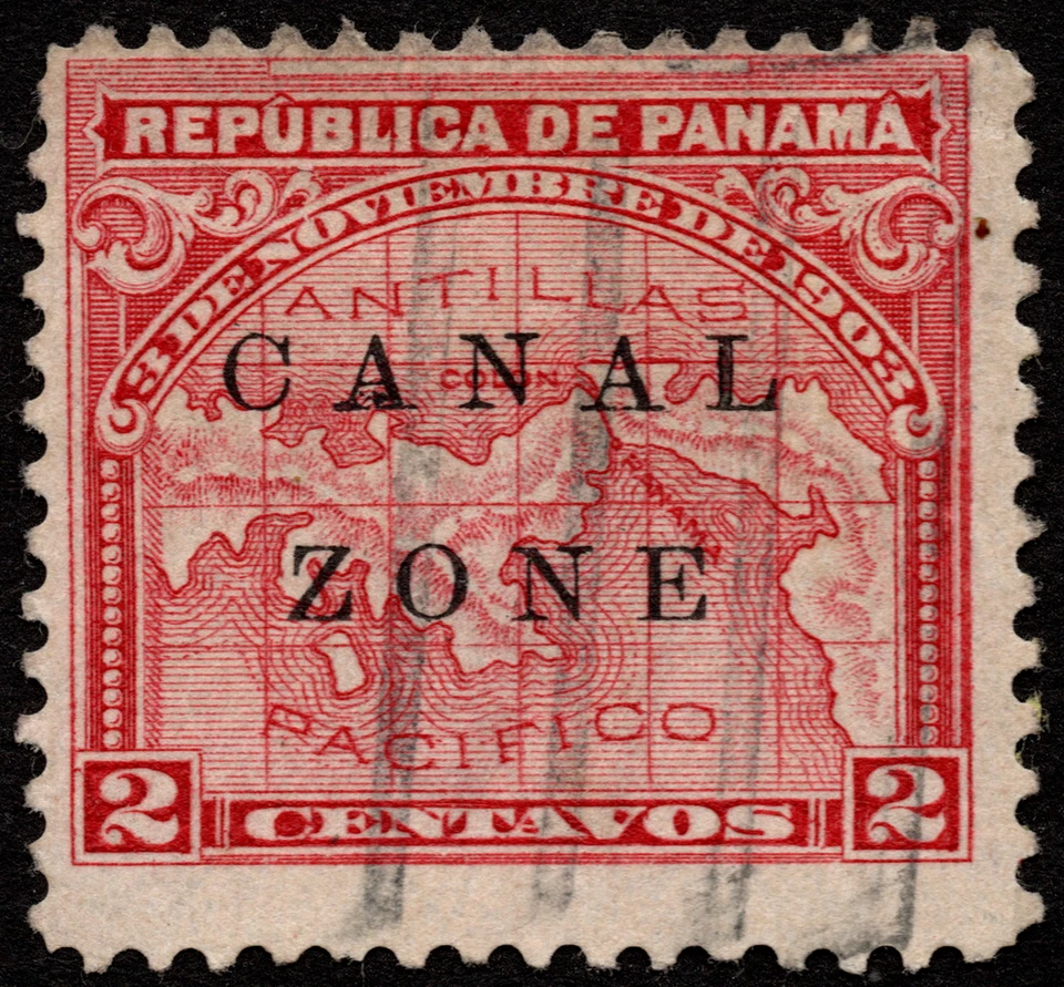 Canal Zone Stamp Scott # 10 Used 2 Cents Rose Map Issue w/ Straight Line Cancel - Image 1 of 1