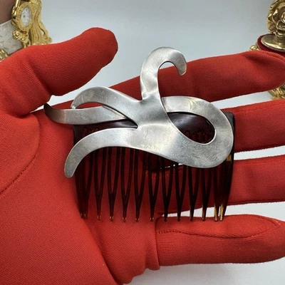 Vintage Plastic Hair Comb Barrette with 925 Sterling Silver Ornament Made In USA - Image 1 of 4