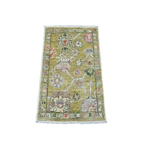 2'x3'1" Yellow Hand Knotted Afghan Angora Oushak Leaf Design Wool Mat Rug G20329 - Picture 1 of 6