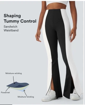 Halara High Waisted Tummy Control Hem Color Block Flare Casual  Size Medium - Image 1 of 4