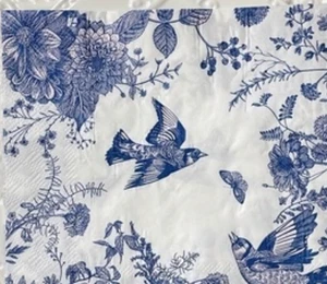 FAST KOSTENLOSER VERSAND 2 einzelne Decoupage Papierservietten (blaue Toilette mit Vögeln) - Bild 1 von 2