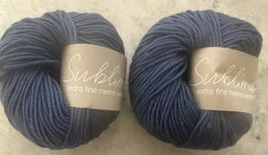 2 Skeins Sublime Yarn Extra Fine Merino Wool DK Shade 0015 Blue 50g/127yds Each - Picture 1 of 7