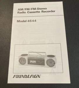 Manual AM FM Stereo Radio Cassette Recorder 4644 Soundesign Boom Box Instruction - Picture 1 of 6