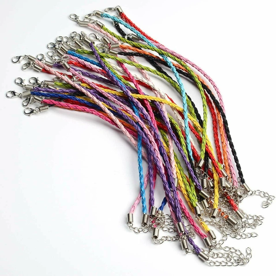 10 pulseras trenzadas de cuero sintético colores surtidos aptas para suministros de joyería a granel 7,5" Foto 1 de 1