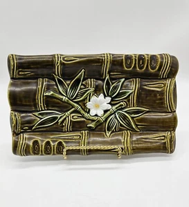 Bambus Design Majolika Keramik Japan Teller Tablett Platte weiß Blumen Vintage - Bild 1 von 9