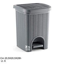 PATTUMIERA DA BAGNO ELEGANCE A PEDALE GRIGIO QUADRATA 6 Lt. EFFETTO RATTAN