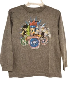 New Beyblade Characters & Logos Kids Medium Funny Cotton Blend Grey L/S Tee  - Picture 1 of 4