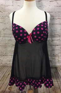 Plejue Intim Nachtwäsche Pyjama Gr. 2X Teddy schwarz und fuchsia gepunktet Neu mit Etikett - Bild 1 von 8