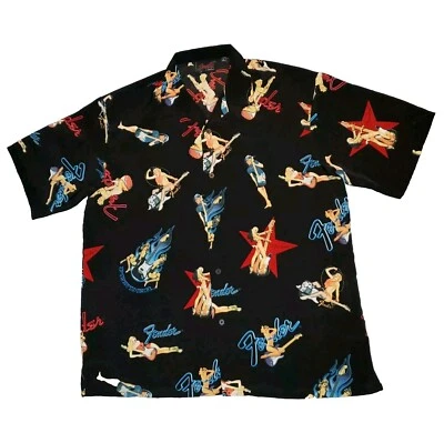 尺寸大号挡泥板系列纽扣夏威夷衬衫海报女孩达芬奇黑色 — 第 1/4 张图片