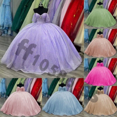 Vestidos de quinceañera con lazo fuera del hombro brillo cuentas dulce 15 16 vestido de baile Foto 1 de 4