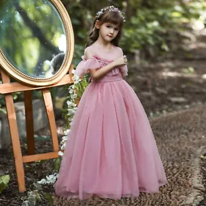 Girl Princess Dressess Kids Lace Gauze Long Dress for Wedding Party Birthday - Picture 1 of 29