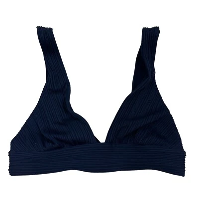 Top de bikini Robin Piccone azul marino Ava acanalado triángulo correas ajustables talla XS Foto 1 de 4