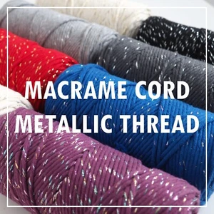 Macrame Cotton Cord 3mm with Metallic Thread , Single Twisted EU, Fast Delivery - Picture 1 of 9