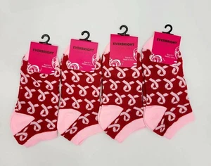 Everbright Women Pink Ribbon Breast Cancer Low Cut Socks 4Pair Scarlet Sz 9-11 - Picture 1 of 7