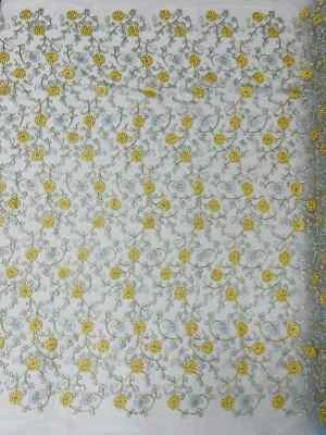 Diseño Floral Multicolor - Dorado/Azul Bordado Flores Metálicas Tela Patio  Foto 1 de 4