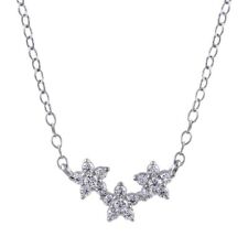 Sterling Silver 925 Rhodium Plated CZ Triple Flower Necklace - STP01755