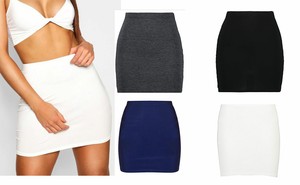 WOMENS PLAIN BODYCON STRETCH SHORT MINI OFFICE PENCIL LADIES SKIRT SIZE 8-22