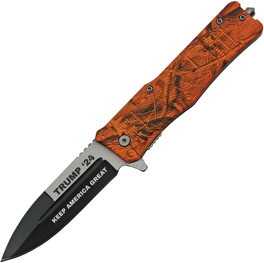 Trump Assisted Folding Knife 4" Stainless Steel Blade Orange Camo ABS Handle - Image 1 of 1