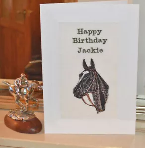 A Large machine embroidered hand finished peronalised card -Horse . - Picture 1 of 1