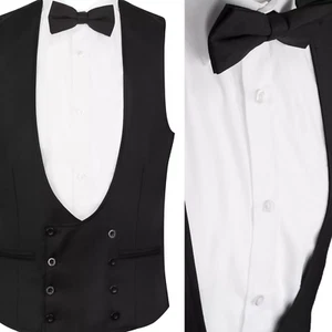 Black Men's Wedding Waistcoat Gilet Shawl Lapel Suit Vest Top Blazer Slim Fit - Picture 1 of 11
