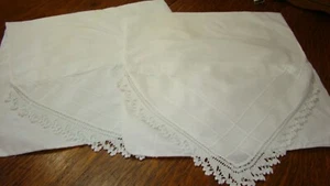 PAR DE FUNDAS DE ALMOHADA VINTAGE VICTORIAN MY IN ITALY LINO BLANCO Crochet a mano encaje - Imagen 1 de 10