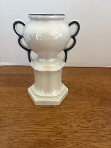 VINTAGE CZECHOSLOVAKIA CREAM LUSTRE & BLACK CERAMIC POTTERY VASE 5 3/4" TALL - Picture 1 of 7