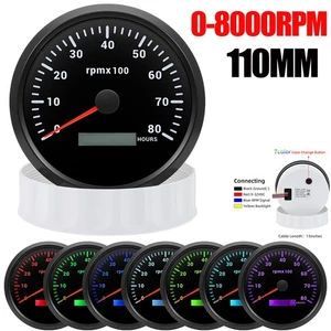 110mm Black Tachometer Tacho Meter 0-8000RPM Gauge with Hourmeter for Boat Car  - Picture 1 of 18