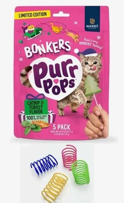 Bonkers Purrpops Christmas Cat Treats Catnip with Cat Spring Toys Bundle Pack - Image 1 of 4