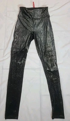 Leggings Spanx Terciopelo Brillo Negro Dorado Metálico Brillo Tiro Alto Pequeños 20188R  Foto 1 de 4