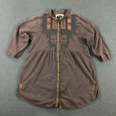 Túnica Johnny Was Biya tamanho pequeno bordada gola alta hippie boho - Imagem 1 de 4