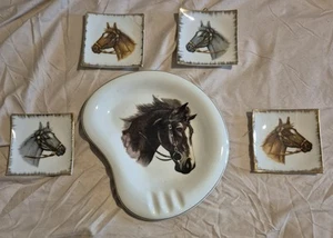4 Empress 3 3/4" Miniature Horse Plates & 1  9" Horse Ashtray Wallhangers - Picture 1 of 5