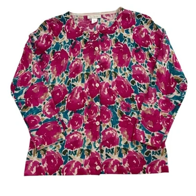 Cárdigan suéter de lana merino floral rosa granate Hill con botones para mujer pequeño Foto 1 de 4