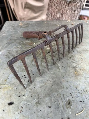 Antiga fazenda antiga cabeça de ancinho 10 dentes pendurar rústico para arte de parede ocidental - Imagem 1 de 4